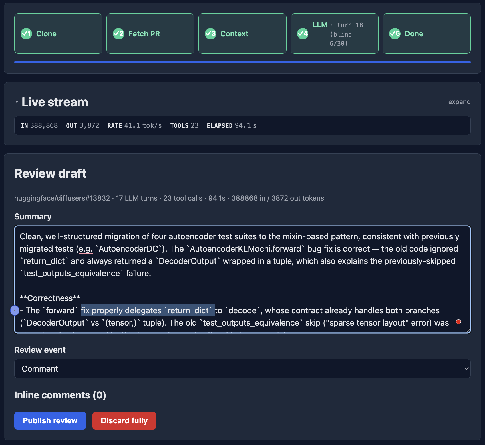 Review draft with publish/discard